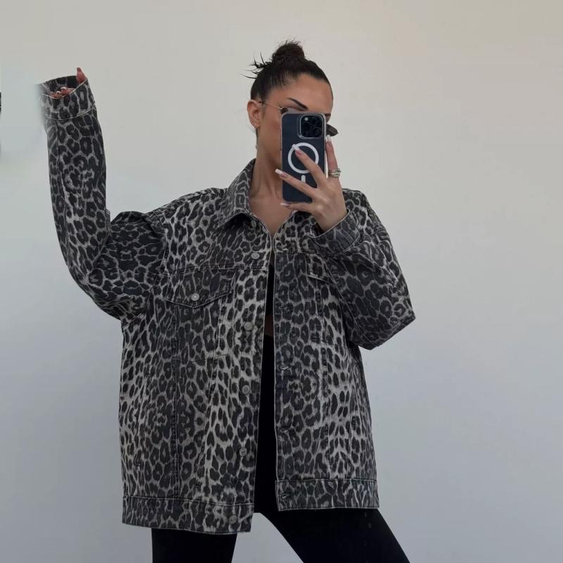 Womens  Denim | Leopard Print Denim Jacket Clothing Denim