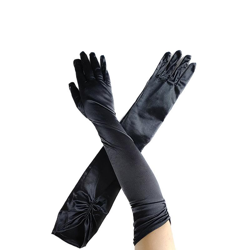 Womens  Fun Stuff | Faux Feather Satin Gloves Accessories BLACK