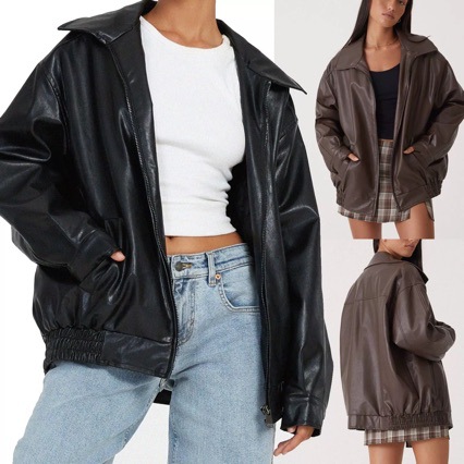 Womens  Jackets & Coats | Halley Faux Leather Bomber Jacket Clothing BROWN