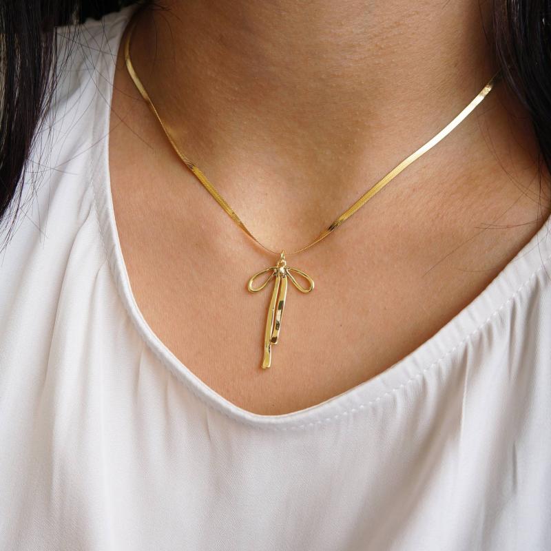 Womens  Necklaces | Dangly Bow Cord Necklace Accessories GOLD