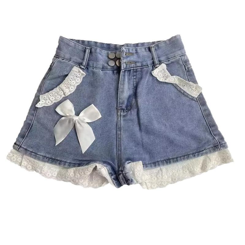 Womens  Pants | Bow Pocket Washed Denim Shorts Clothing BLUE WASHED