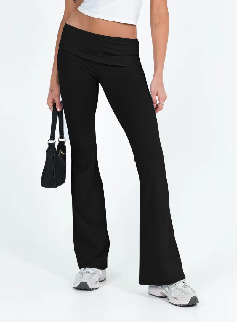 Womens  Pants | Contrast Fold Over Flared Leggings Clothing BLACK AND WHITE