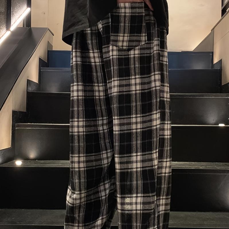 Womens  Pants | Lounge Around Plaid Wide Leg Pants Clothing BLACK AND WHITE