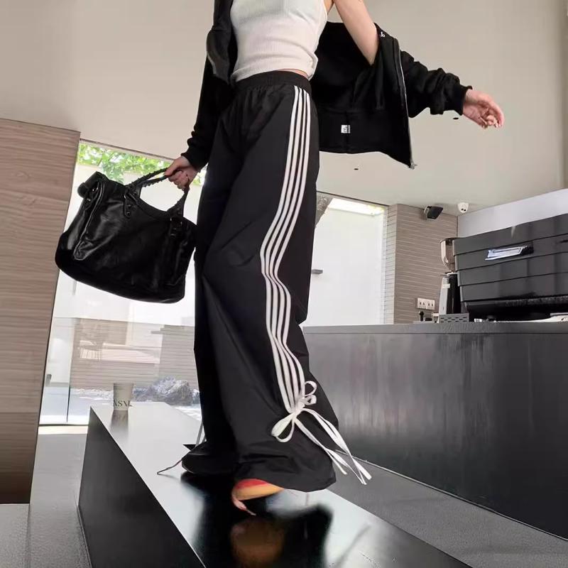 Womens  Pants | Wilda Striped Nylon Track Pants Clothing BLACK AND WHITE