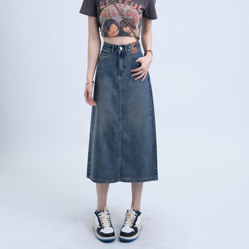 Womens  Skirts | Lassy Washed Denim Midi Skirt Clothing BLUE WASHED