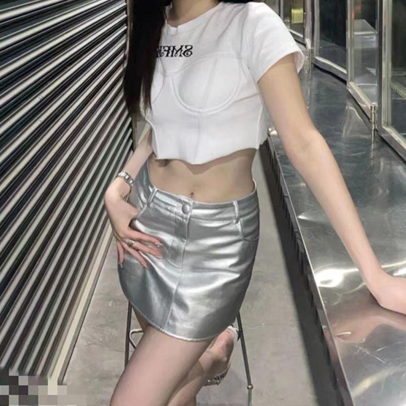 Womens  Skirts | Metallic Faux Leather Skirt Clothing SILVER