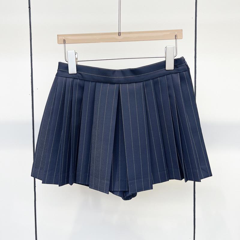 Womens  Skirts | Pinstripe Low Rise Pleated Micro Skort Clothing NAVY