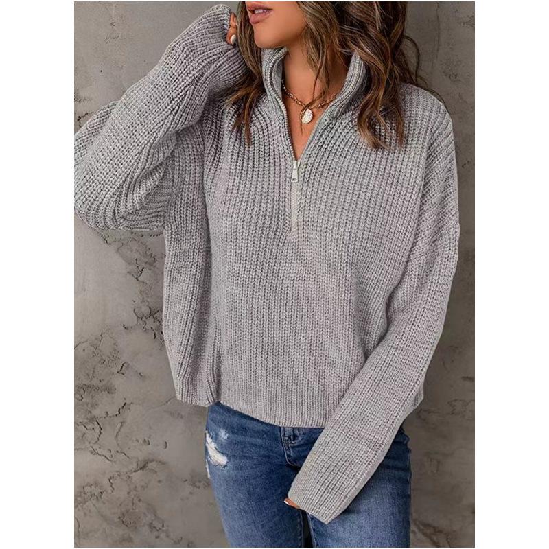 Womens  Sweaters & Knitwear | Amour High Neck Oversized Zip Sweater Clothing GRAY MELANGE