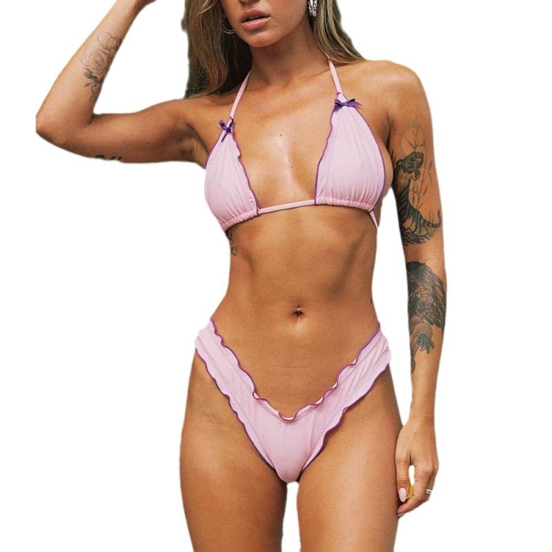 Womens  Swimwear | Frilly Triangle Bikini Top Clothing PINK