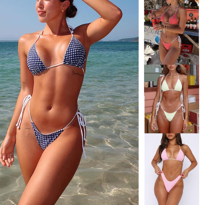 Womens  Swimwear | Gingham Bikini Bottom Clothing BLUE AND WHITE