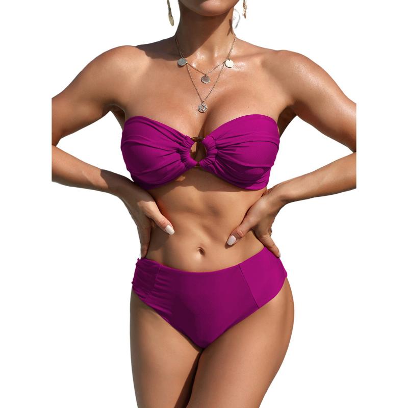 Womens  Swimwear | Leanna Contrast Cupped Bikini Top Clothing BURGUNDY