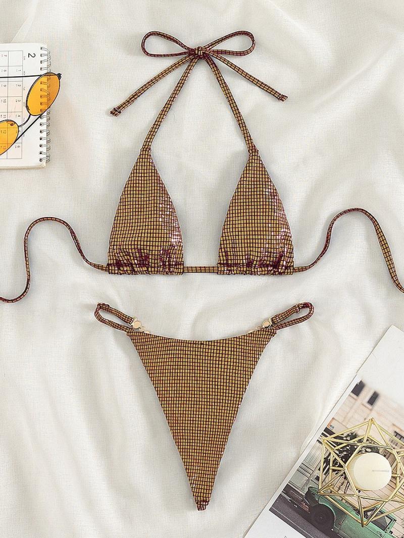 Womens  Swimwear | Wilhelmina Plaid String Bikini Bottom Clothing BROWN