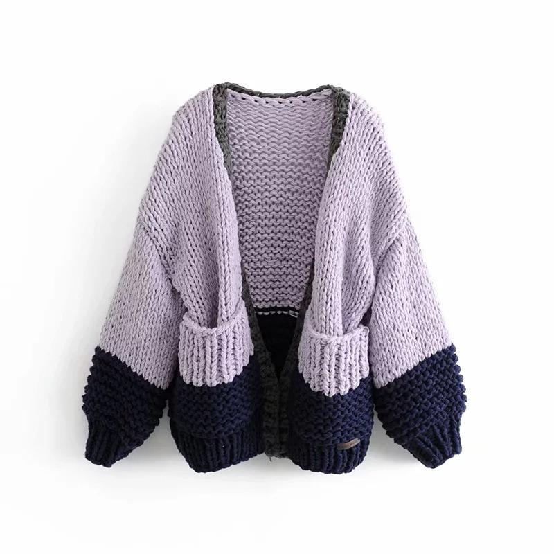 Womens  Tops | Contrast Chunky Knit Cardigan Clothing NAVY