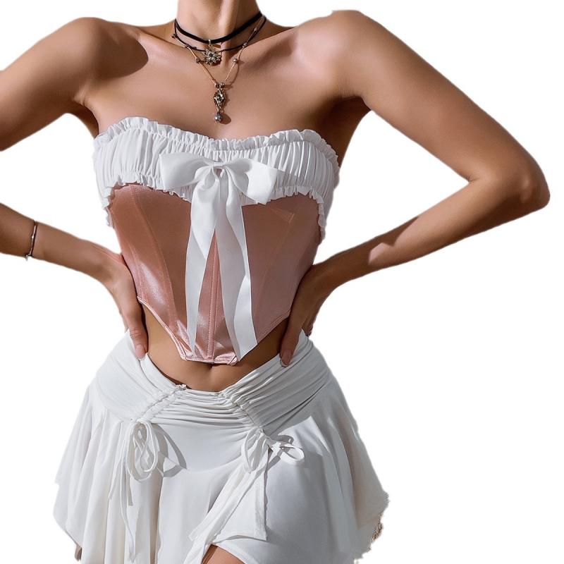 Womens  Tops | Dafne Gathered Sheer Mesh Corset Clothing BEIGE