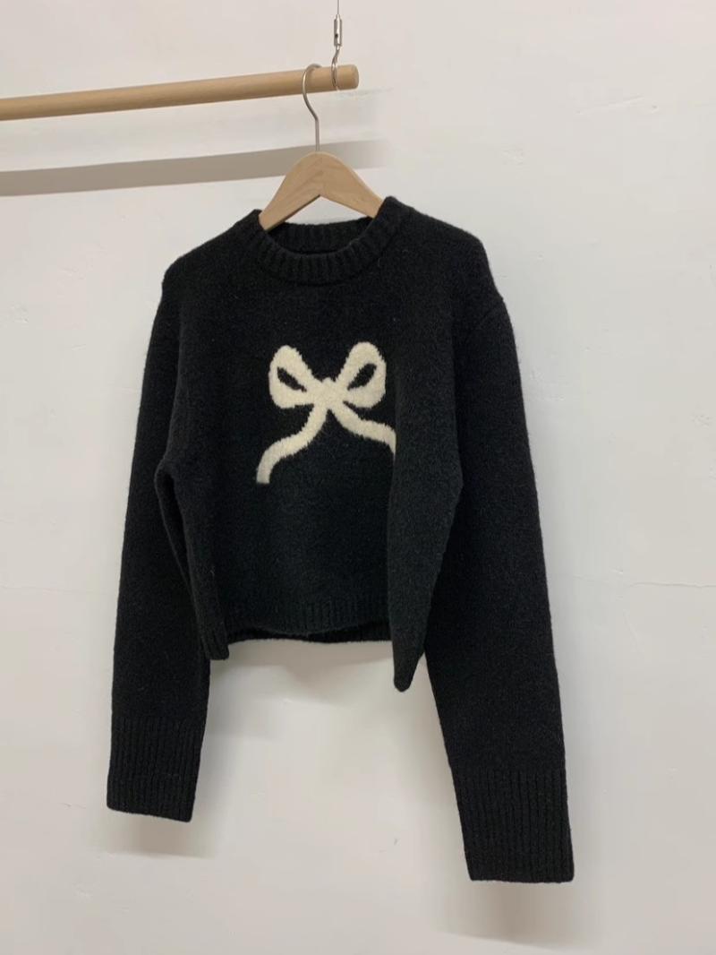 Womens  Tops | Knit Bow Cropped Sweater Clothing NAVY