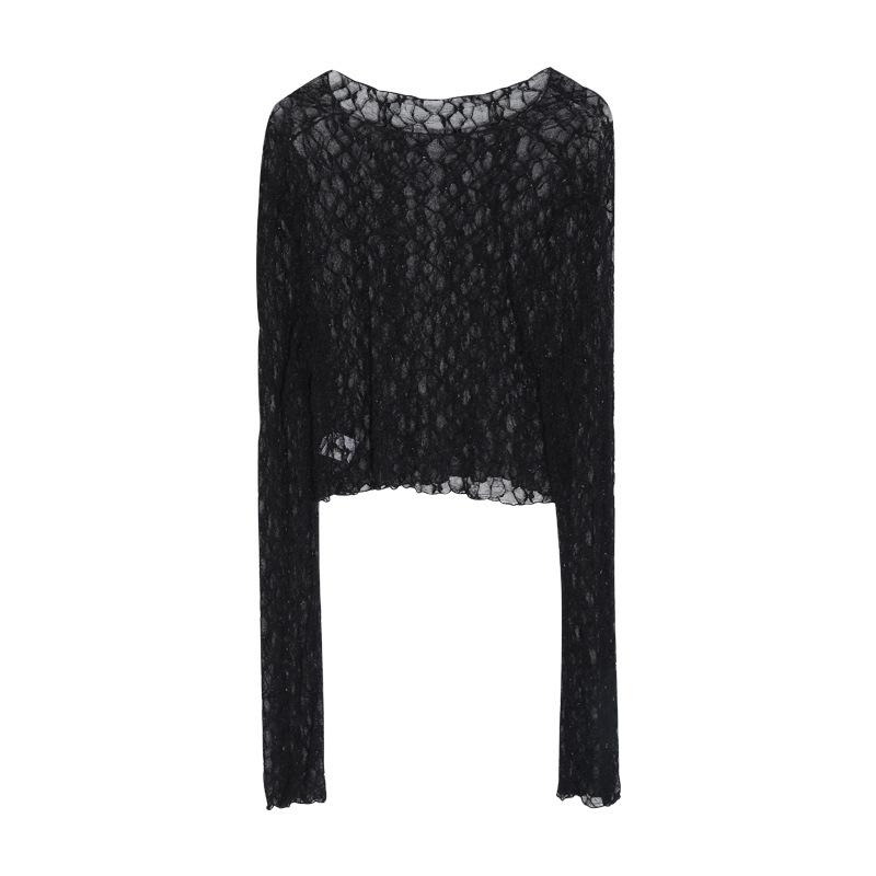 Womens  Tops | Leony Sheer Lace Top Clothing DARK GRAY