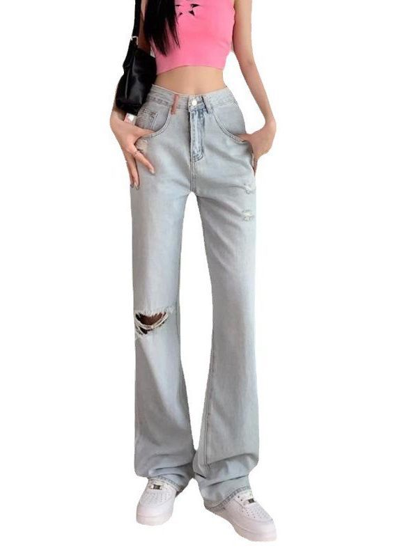 Womens  Pants | Adam Distressed Wide Leg Jeans Clothing LIGHT BLUE